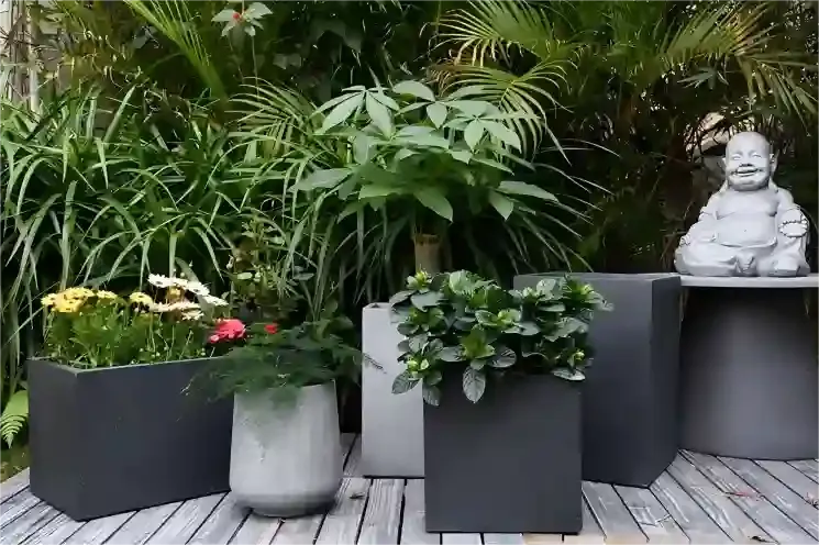 Ronglin's GRC modern planters collection are including square-shaped boxes, round-shaped pots and tall planters.